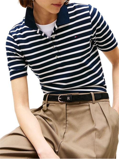 Polo donna blu/bianco in cotone Tommy Hilfiger | WW0WW432250X4